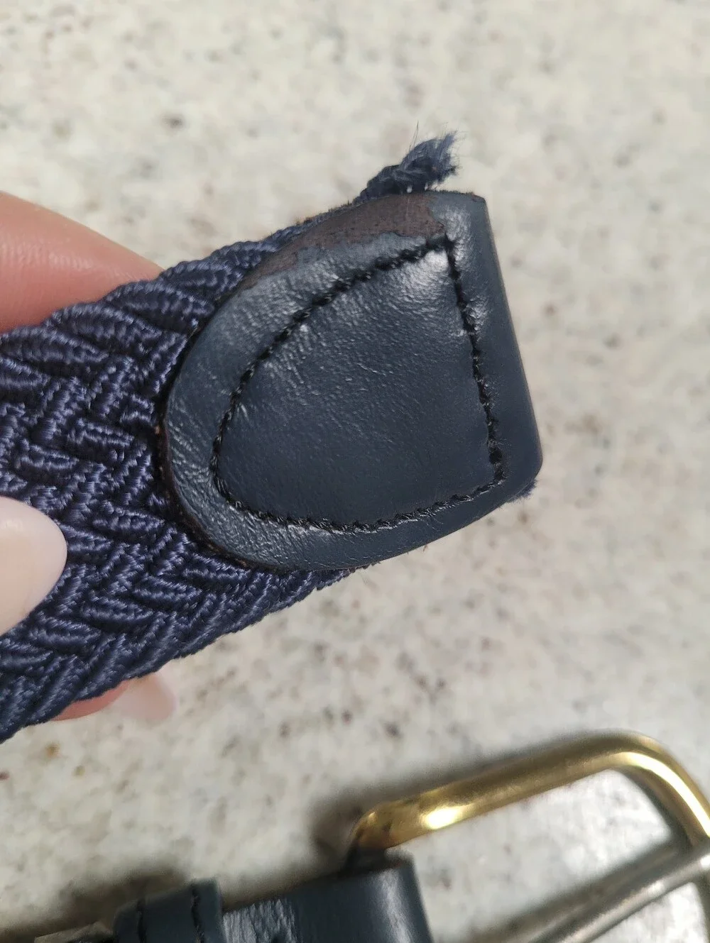 Braided Stretch Belt Navy Blue Large 38-40 Leather Details Made In USA